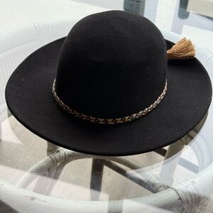 Brixton Black Hat with Brown Tassel Accent